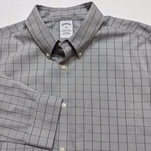 Brooks Brothers Shirt Mens XL Gray Plaid 1818 Wrinkle Free Button Down Stretch